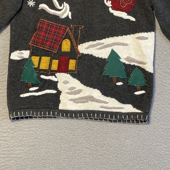 Vintage Ugly Christmas Sweater Grey Knit Ramie Cotton Blend Size Small Crew Neck - Picture 2 of 15